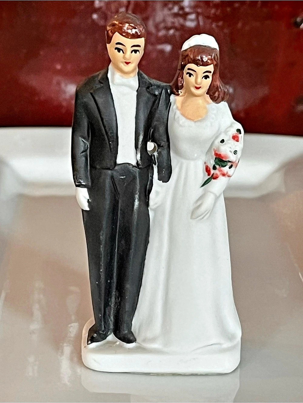 Vintage Bride and Groom Wedding Figurine Chalkware Cake Topper